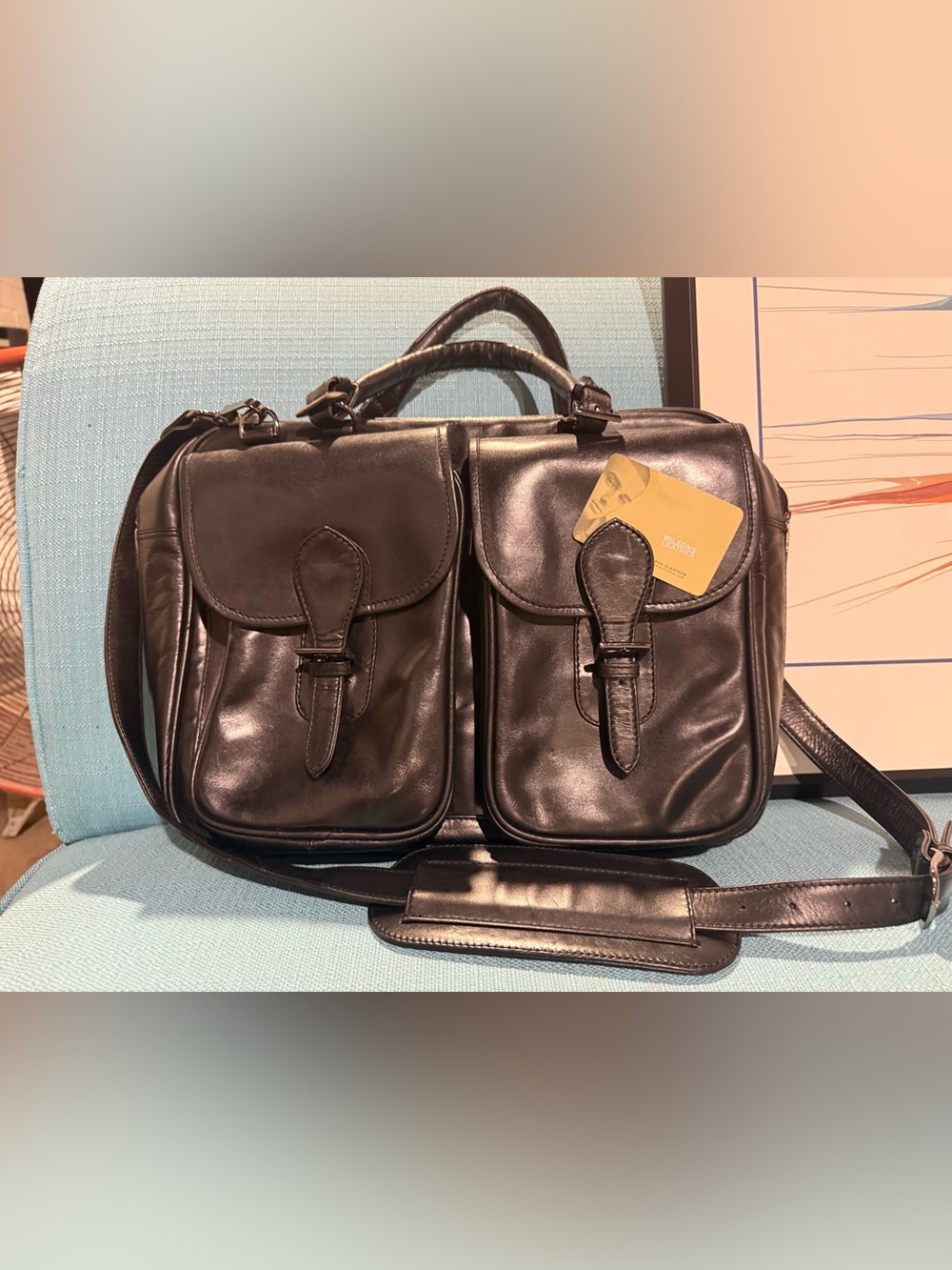 Wilsons Leather Black Double-Pocket Leather Briefcase
